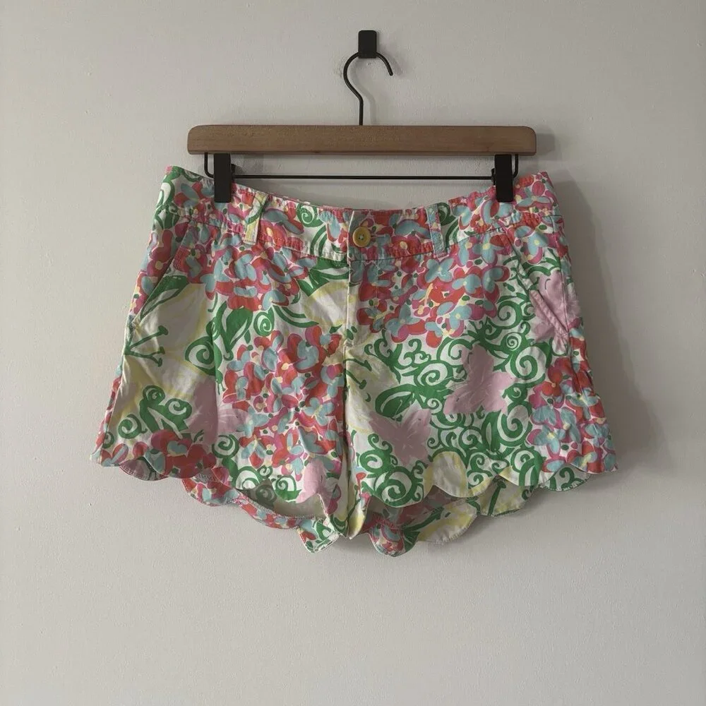 Lilly Pulitzer Buttercup Scalloped Shorts Butterfly‎ Print Size 4 Preppy
